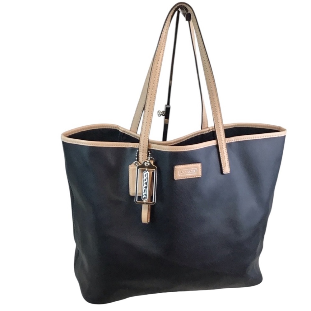 Coach Black Tote with Tan Leather Trim